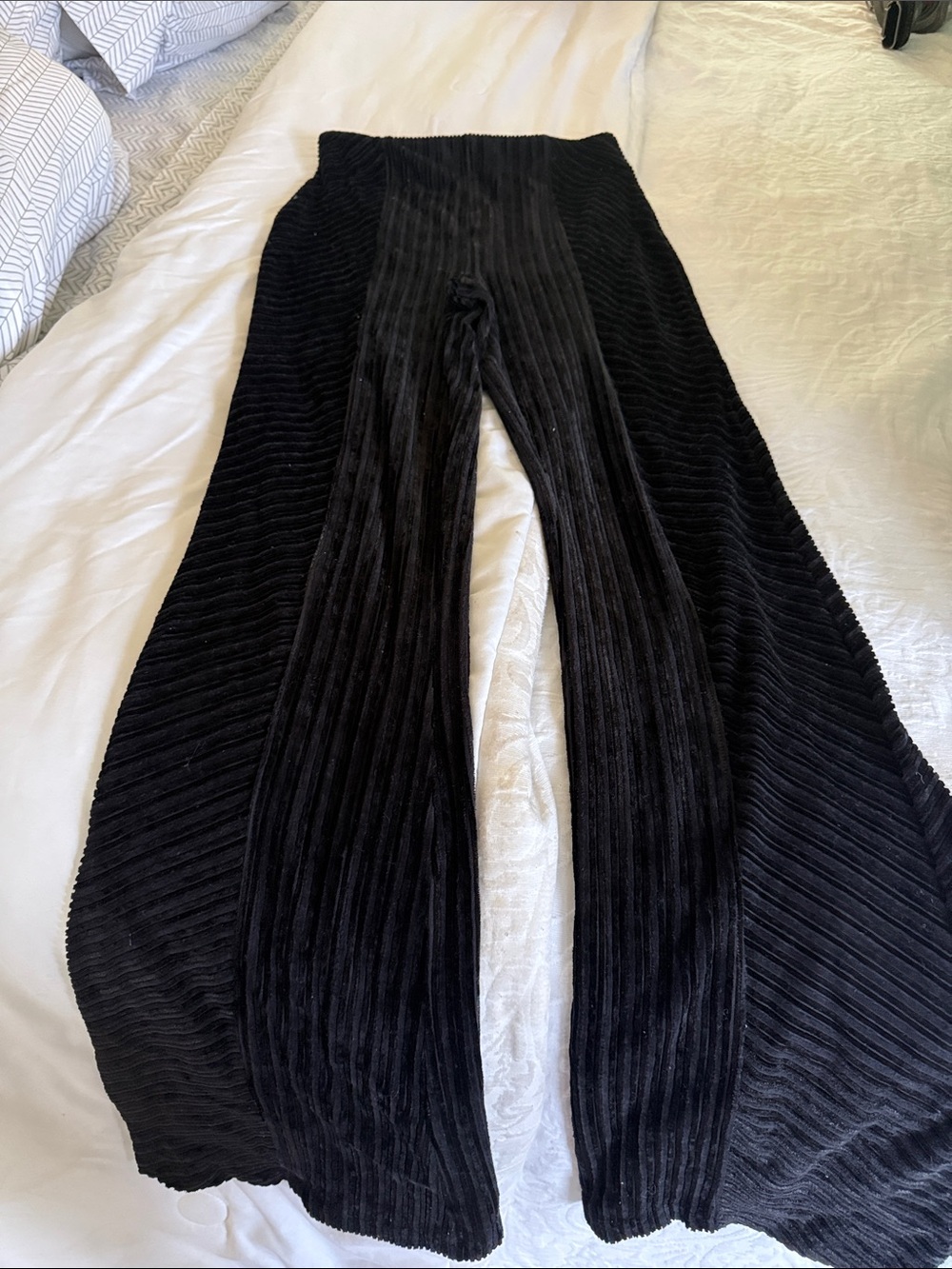 Free People Black Ribbed Velvet Flare Pants